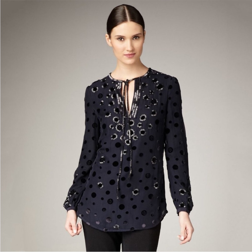 Tory Burch Navy Velvet Burnout Blouse